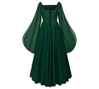 Medieval Pirata Vestido Mujeres Vestido Medieval para Mujer Manga Trompeta Traje Pirata Corsé para Carnival Falda A Volantes Vestido Victoriano Vintage Steampunk Gótico, verde, S