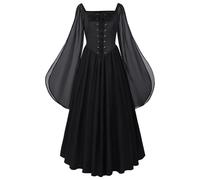 Medieval Pirata Vestido Mujeres Vestido Medieval para Mujer Manga Trompeta Traje Pirata Corsé para Carnival Falda A Volantes Vestido Victoriano Vintage Steampunk Gótico, Negro , XL