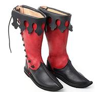 Medieval PU Cuero Botas - renacentista Medieval Cosplay Botas Cordones hasta Zapatos para Hombre Mediados de Alf Botas Festival Larp Zapatos Knight Botas Planas para Hombres y Mujeres,Rojo,44