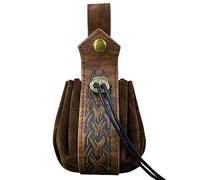 Medieval PU Leder Belt Beutel Vintage Tailentasche tragbare Kordelbeutel Coin Geldbörse Cosplay & Halloween Party Accessoire, Patrón de hueso marrón