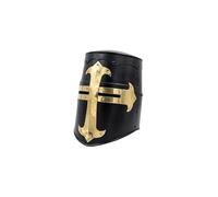 Medieval Templar Great Helm Knight Helmet Black Steel with Brass Cross - Crusader Armour for Reenactment, LARP & Cosplay