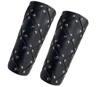 Medieval Vintage guardabrazoss de Cuero de imitación,Vikingo Guantelete Muñequera, Ancho Mercenario Guardabrazos, Renacimiento Caballero Brazo Puño Armadura para Larp (Negro B)