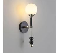 Medieval Wood Accent Wall Sconce Nickel Finish Metal Frame Wall Lamp Milky White Spherical Glass Wall Light with Pull Chain Switch G9 Base for Bedroom Hallway Kitchen