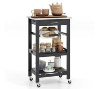 MEDIMALL Carrito pequeño de isla de cocina, estante de almacenamiento para microondas de 4 niveles con encimera de acero inoxidable, cesta de alambre de metal y bandeja para servir, carrito de servir