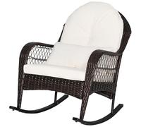 MEDIMALL Mecedora de Mimbre para Exteriores, Mecedora de ratán para Patio con Almohada Lumbar, Cojines Acolchados para Asiento y Respaldo, Marco de Metal, Muebles de Mimbre marrón Mixto para balcón,