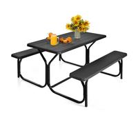 MEDIMALL Mesa de picnic, mesa de picnic portátil con bancos, juego de mesa de picnic de plástico con marco de metal y mesa resistente a la intemperie, mesa grande