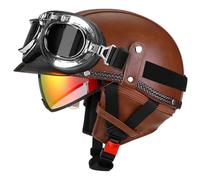 Medio Casco De Moto Vintage con Gafas Casco Half-Helmet Vintage Cascos Jet Motocicleta De Cuero Cascos Abiertos De Moto Homologado ECEDOT para Cruiser Chopper Scooter B,M:57-58CM
