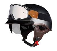 Medio Casco De Motocicleta Cascos Half-Helmet con Gafas Cascos Abiertos De Moto Retro Homologado ECEDOT con Visera Casco Moto Jet para Hombres Y Mujeres Forro Extraíble H,XXL:63-64CM