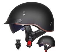 Medio Casco de Motocicleta Vintage, Casco de Motocicleta Jet Vintage, Certificado ECE, Medio Casco ABS + EPS, con Visera y Pantalla Facial, Forro extraíble, Forro Transpirable, Unisex B,XL59-60CM