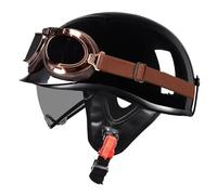 Medio Casco Jet Motocicleta Vintage Casco Half-Helmet para Cruiser Homologado ECEDOT Cascos Abiertos De Moto con Escalable Visera and Gafas para Hombres Y Mujeres Adultos F,M:57-58CM