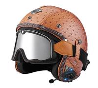 Medio Casco Motocicleta Bluetooth Cascos Half-Helmet Cuero Retro Cascos Abiertos De Moto 3/4 con Gafas Unisexo Homologado ECEDOT Casco 3/4 Jet Crucero para Adultos Z-15,XXL:63-64CM