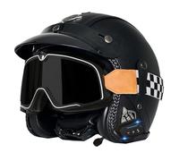 Medio Casco Motocicleta Bluetooth Cascos Half-Helmet Cuero Retro Cascos Abiertos De Moto 3/4 con Gafas Unisexo Homologado ECEDOT Casco 3/4 Jet Crucero para Adultos B,L:59-60CM