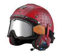 Medio Casco Motocicleta Bluetooth Cascos Half-Helmet Cuero Retro Cascos Abiertos De Moto 3/4 con Gafas Unisexo Homologado ECEDOT Casco 3/4 Jet Crucero para Adultos Z-18,S:55-56CM