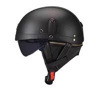 Medio Casco Motocicleta Retro Casco Half-Helmet Cuero Cascos Abiertos De Moto Homologado DOTECE Cascos Jet Medio Casco para Motocicleta para Hombres Y Mujeres Adultos L,S:55-56CM