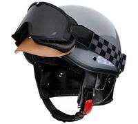 Medio Casco Vintage, Casco Jet Moto Hombre Cascos Moto Abierto con Gafas Cascos de Motocicleta Retro Estilo alemán Casco Bici Hombres Mujere para ciclomotor Scooter Homologado ECE 5,One Size=58-62cm