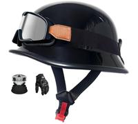 Medio Cascos Vintage, Cascos de Motocicleta Retro Estilo alemán Casco Jet Moto Hombre Casco Ciclomotor con Gafas Cascos Moto Abierto Hombres Mujeres Casco Scooter Homologado ECE 5,3XL=65-66cm