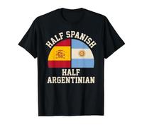 Medio Español Medio Bandera Argentina España Argentina Orgullo Camiseta gráfica económica, Hombre, Negro, S