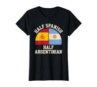 Medio Español Medio Bandera Argentina España Argentina Orgullo Camiseta gráfica económica, Mujer, Negro, M