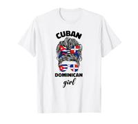 Medio República Dominicana y Cuba Bandera Chica Mujeres Mix Camiseta