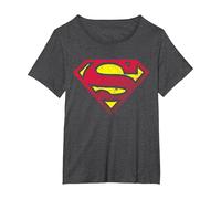 Medio Tono con Logotipo de Superman DC Camiseta, Mujer Tallas Grandes, Jaspeado Oscuro, 1XL Grande