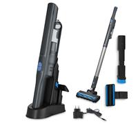 MEDION Aspiradora de mano 2en1 con tubo y cepillo para suelos (motor BLDC, filtro HEPA 13, filtrado de polvo y alérgenos, potencia de succión 20 kPa, batería, base de carga, sin cables, MD11515), gris