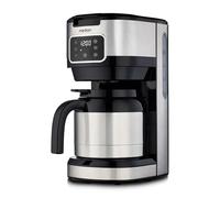 MEDION cafetera con jarra termo y temporizador (cafetera de filtro, 10 tazas, 1,25 litros, 900 vatios, temporizador, antigoteo, pantalla, MD11019) acero inoxidable