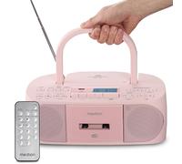 MEDION DRX-1 Plus Boombox (Radio portátil Dab+ y FM, Bluetooth, Reproductor de CD, MP3, Casete, Salida Auriculares, estéreo, AUX, Red y Pilas) Rosa