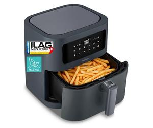 MEDION E40 XL freidora de aire caliente (5,2 L, airfryer, 2 150 W, 9 programas automáticos, función horno, fritura sin aceite, panel táctil, pantalla LED), gris mate