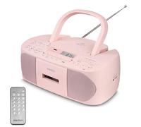 MEDION E65010 Radio estéreo (Reproductor de CD, Casete, conexión USB, Entrada de Audio AUX, reproducción MP3. Radio FM PLL, Memoria para 40 emisoras, Funcionamiento con Pilas, Mando a Distancia) Rosa