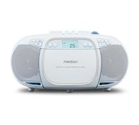 MEDION E66476 Sistema de Sonido estéreo (Boombox, Reproductor de CD, MP3, Casete, Reproductor de Casete portátil para niños, Radio FM, AUX, Auriculares, Toma de Corriente y batería) Azul