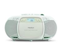 MEDION E66476 Sistema de Sonido estéreo (Boombox, Reproductor de CD, MP3, Casete, Reproductor de Casete portátil para niños, Radio FM, AUX, Auriculares, Toma de Corriente y batería) Verde