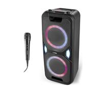MEDION P61468 Sistema de Sonido para Fiestas (Altavoz para Fiestas con micrófono, Karaoke, batería Recargable, Radio FM, Bluetooth 5.0, Sistema Compacto, 2X 220 vatios, LED de Colores, USB, AUX