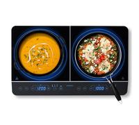 MEDION Placa de inducción doble con dos placas de cocción, 3500 vatios, 10 ajustes de temperatura, pantalla LED, MD 15324, negro