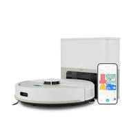 MEDION Robot aspirador con estación de aspiración y función de limpieza X22 SW+ (navegación láser, fuerte potencia de succión de 5000 Pa, aspiradora robótica 2 en 1, creación de mapas precisos, zonas