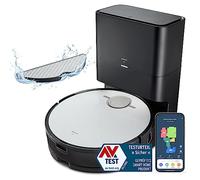 MEDION Robot Aspirador estación de aspiración y función de Limpieza X50 SW (navegación láser, Potente Potencia de aspiración de 8000Pa, Robot Aspirador Alexa 2en1, mapeo preciso, Zonas Go & No Go