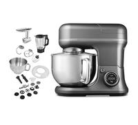 MEDION Robot de cocina con picadora de carne, batidora 3 en 1, Titanio | Bol de acero inoxidable, 1200 W, rallar, cortar, pantalla táctil digital, amasadora, máquina para masas, MD18430
