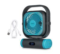 MEDION Ventilador E10 TF (batería, mini ventilador USB pequeño con luz, mando a distancia, 5 niveles, oscilación, gancho para colgar, función powerbank, ideal para oficina camping tienda), verde