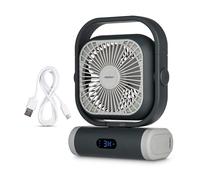 MEDION Ventilador E10 TF (batería, mini ventilador USB pequeño con luz, mando a distancia, 5 niveles, oscilación, gancho para colgar, función powerbank, ideal para oficina camping tienda), gris