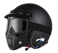 Medios Cascos Abierto Motocicleta Bluetooth Casco Half-Helmet Retro Certificación DOTECE con Gafas Cascos Jet De Motocicleta Abierto para Unisexo Adultos con Altavoz Y Micrófono C,XL:61-62CM