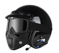 Medios Cascos Abierto Motocicleta Bluetooth Casco Half-Helmet Retro Certificación DOTECE con Gafas Cascos Jet De Motocicleta Abierto para Unisexo Adultos con Altavoz Y Micrófono D,L:59-60CM