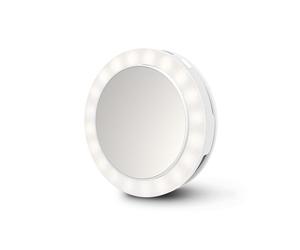 Medisana CM-20E espejo selfie con luz LED, espejo cosmético para llevar, apto para smartphone, teléfono móvil, ordenador portátil y tableta, pequeño y ligero para el bolso