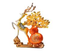 Meditación Árbol del Dinero de Cristal con Figuras de Ciervos, Escultura del Árbol de la Vida Feng Shui, Decoración de Escritorio de Sala de Estar con Citrino Sanación