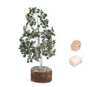 Meditación Reiki Decoración de mesa de curación espiritual Alambre de plata Árbol de aventurina verde Regalo de Feng Shui de mesa de Vastu con rosa Desierto Selenita/Cubo Selenita-Blessfull Healing