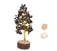 Meditación Reiki Sanación espiritual Decoración de mesa Gloden Wire Obsidiana negra Árbol Feng Shui Regalo Vastu Decoración de mesa Árbol con rosa Desierto Selenita/Cubo Selenita-Blessfull Healing