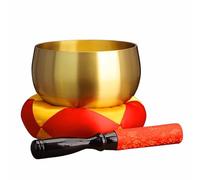 Meditaciones Dorada, Juego de Cuenco Tibetano, con Mazo y Cojín, Decoración Espiritual, para Meditación y Curación de Chakras, Tono Largo Puro(6.8in/17.5cm)