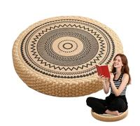 Meditation Cushion, Straw Pillow, 15.75inches Floor Seat, Round Shape, Boho Style, Comfort Accent for Yoga, Tea Room, Living Room, Fireplace, Outdoor, Home Decor, Indoor Use