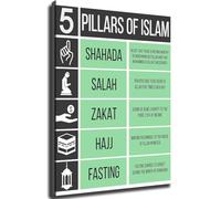 Meditation Space Wall Art - Five Pillars of Islam Educational Poster on Canvas - Islamic Culture and Spiritual Learning Decor(Framed,08x12inch(20x30cm))