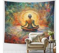 Meditative Spirit - Tapiz colorido, mandala de chakras vibrantes, para colgar en la pared, estética bohemia para sala de estar, dormitorio, espacio de yoga, 80 x 60 pulgadas