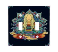 Meditative Woman - Placas de cubierta para interruptor de luz, diseño vibrante de mandala colorido para decoración del hogar, placas de pared termoplásticas, tamaño estándar, doble palanca