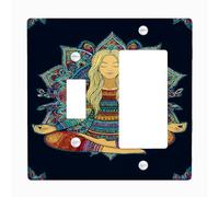 Meditative Woman - Placas de cubierta para interruptor de luz, diseño vibrante y colorido de mandala para decoración del hogar, placas de pared termoplásticas, balancín de palanca de tamaño estándar